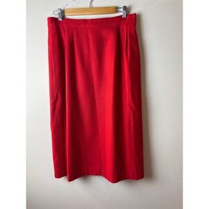Womens Benel Straight Midi Skirt Red Wool Pleated Classic Workwear 90s Vintage